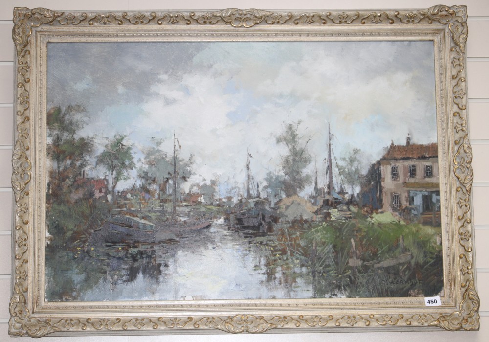 Theodorus Van Oorschot (1910-1989), oil on canvas, Dutch canal scene, signed, 60 x 90cm